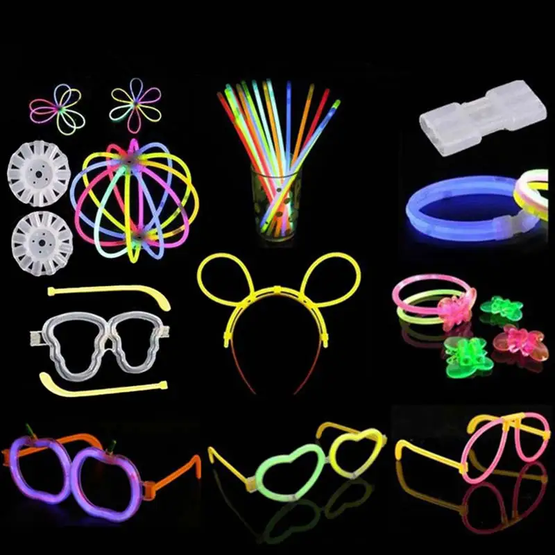 200 Pcs Glow Sticks Bracelets Necklaces Fluorescent Neon Holiday Party Favorites 