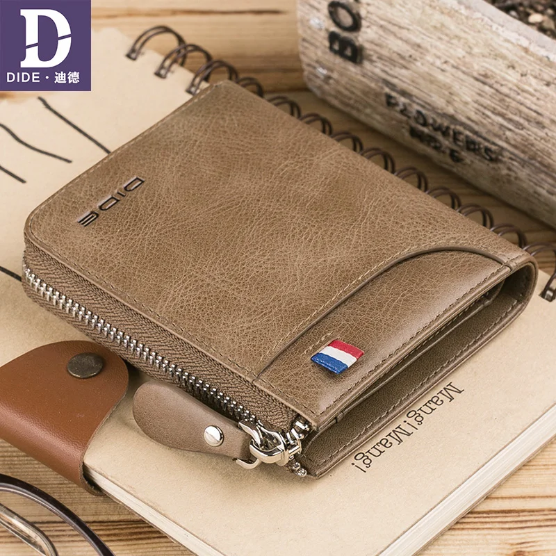

DIDE Vintage Men's Wallets Genuine Leather Men Wallet Card Holder Man Luxury Short Wallet Purse Zipper Wallets Casual Wallets