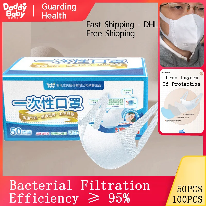 

Profession Mask 50Pcs-100pcs/Pack 3-Ply PM2.5 N95 Nonwoven Disposable Elastic Mouth Soft Breathable Face Mask