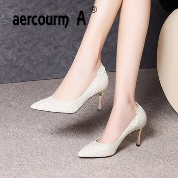 

Aercourm A Women Black Pumps Cow Leather High Quality Square Shoes Woman Solid Color Shoes Thin Heel Woman Genuine Leather Shoes