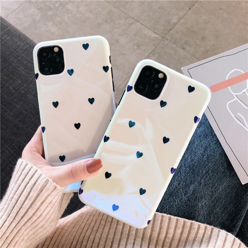 Чехлы для телефонов Blue Ray с милым сердечком для iphone 11 11Pro Max X XS Max 6 6S 7 8 Plus, мягкая гладкая задняя крышка IMD для пар