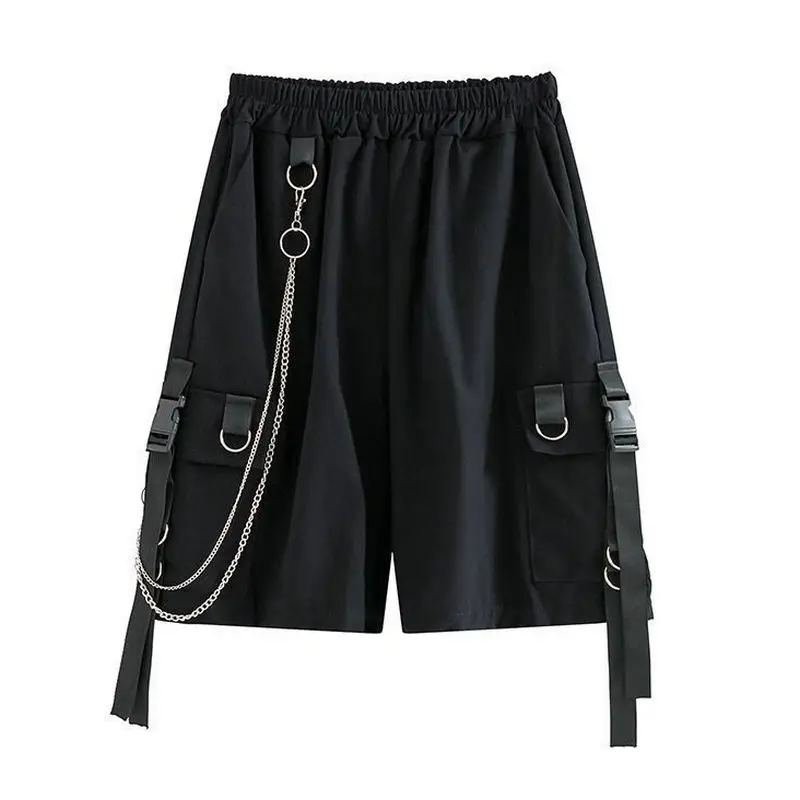 Pantalones cortos con bolsillos laterales para mujer, Shorts femeninos de cintura elástica, holgados, de talla grande 4XL, estilo Harajuku, ropa de calle de estilo Hip Hop, verano 2021