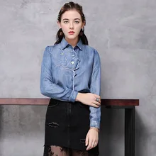 NAQIT2020 original brand women's spring new lapel denim shirt retro embroidery female large size long-sleeved shirt B9295 NAQIT2020 original brand women's spring new lapel denim shirt retro embroidery female large size long-sleeved shirt B9295