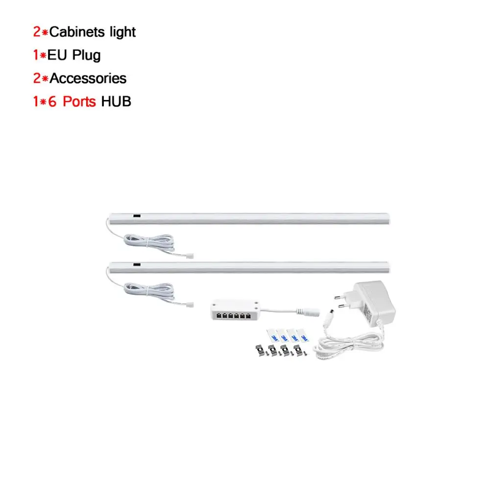 Светодиодный кухонный светильник под шкаф, лампа с датчиком развертки, Светодиодная панель, 3 цвета, переключатель, шкаф для спальни, белый теплый натуральный ночной Светильник s - Цвет: 2pcs DC