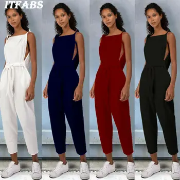 

Goocheer Women's Casual Loose Linen Cotton Jumpsuit Dungarees Playsuit Solid Trousers Overalls Women Fashion Pants