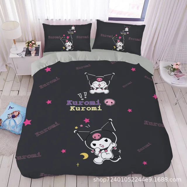 Sanrios Lovely Kuromi Kawaii Cartoon 3-4Piece Set(Pillowcase*sheet*quilt Cover) Anime Student Dormitory Soft Sheet Quilt Cover