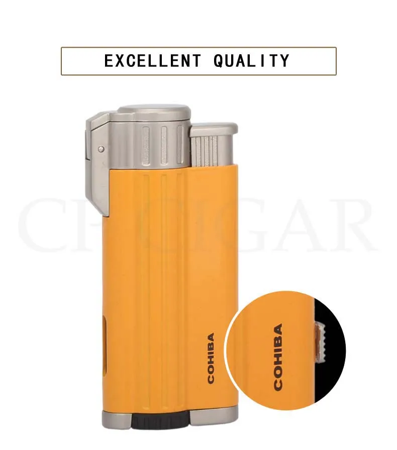 COHIBA факел зажигалка бутан металлическая коробка для сигар Зажигалки 3 Jet ветрозащитная Зажигалка карманные аксессуары для сигар W/сигары удар