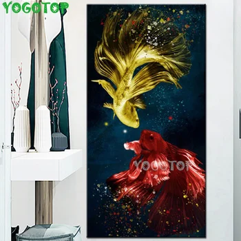 

diamond painting red gold Koi Fish mosaic full Embroidery square round cross stitch 5d diy Diamond art large size animal,YY4588