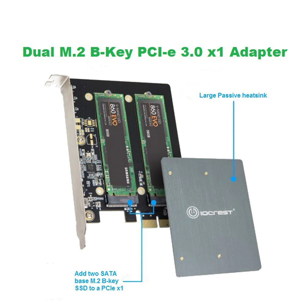M.2 адаптер PCIE для M2 Универсальный адаптер с двойным M.2 NGFF SATA SSD B Ключ PCIe 3,0x1 адаптер с радиатором Поддержка 2230 2242 2260 2280 M2 SSD