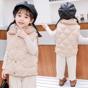 

Children's padded vest autumn and winter new girls Teddy fleece hooded vest for children to keep warm and wear a vest