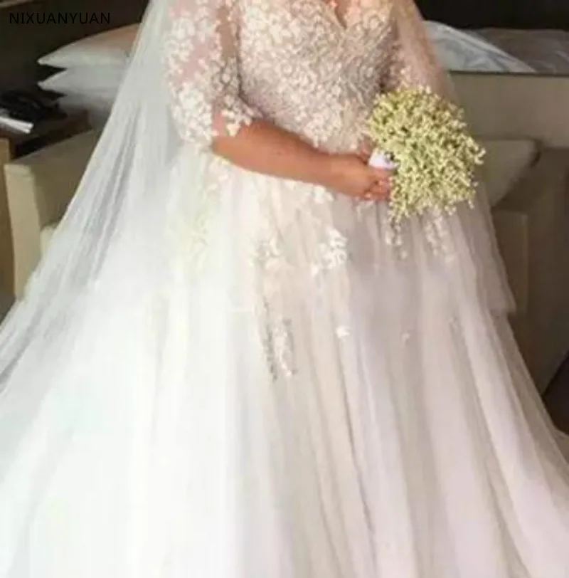 Wedding-Dresses-2019-Plus-Size-Ball-Gown-Bridal-Gowns-Half-Sleeves-Vestidos-de-Novia-gelinlik-Marriage (2)_1