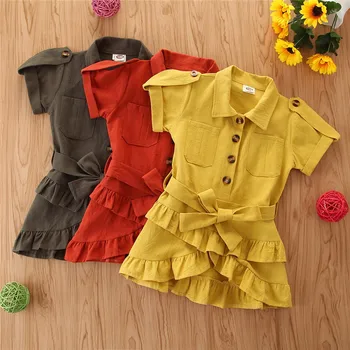 

Fashion Summer Baby Kids Girls Overalls Dress Leisure Solid Color Ruffles Short Sleeve Princess Party Girl Dresses Clothes