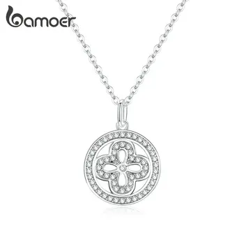 

bamoer GAN142 925 Sterling Silver Pendant Necklace Infinity Love Clover Circle Round Necklace for Women Fine Jewelry 45cm Length