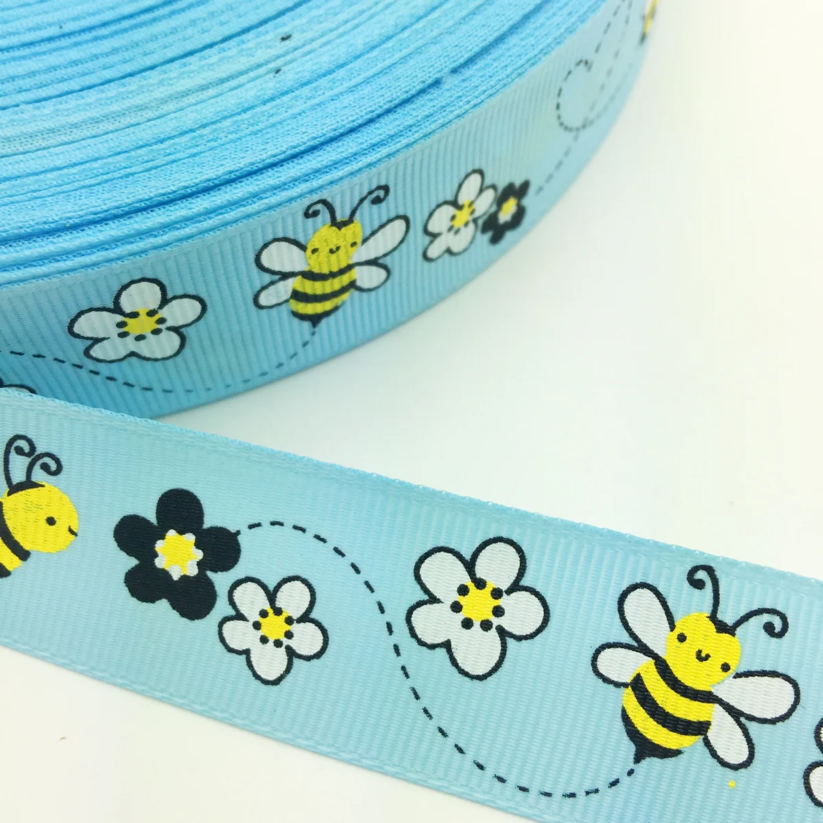 DIY 5 Yards 1'' 25mm Little Bee Printed Grosgrain Ribbon Hair Bow Party Craft grosgrain ribbon ribbon supplies ribbon decoration sewing ribbon