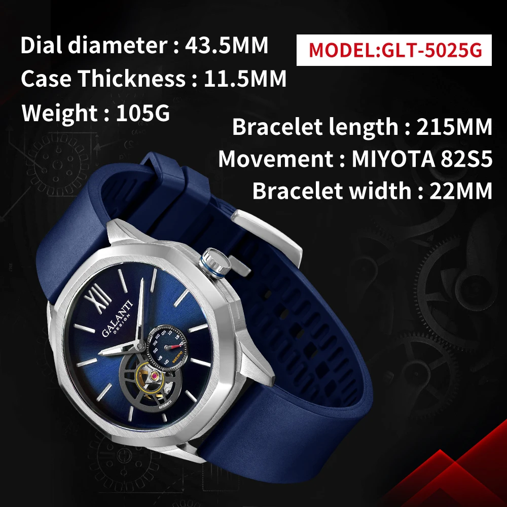 CADISNE GALANTI-Reloj de pulsera automático, cronógrafo mecánico con de Miyota-82S5, cristal de goma, resistente al agua, hueco - AliExpress