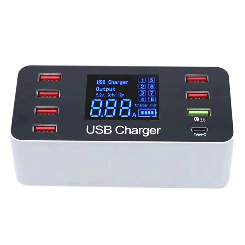 

Hot 8 Port Multi Fast Usb Charger Quick Charge 3.0 Multiple Usb Phone Charging Station Universal Usb Hub Charger Qc 3.0 Led Disp