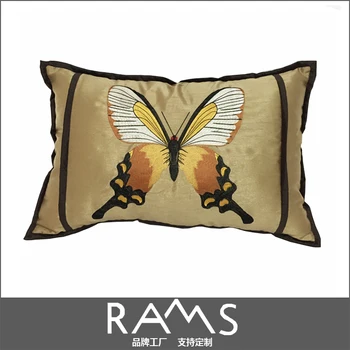 

Luxurious American Country Gold Butterfly Embroidery Lumbar Pillow Cover Room Sofa Cushion Cover Silk Imitation Material