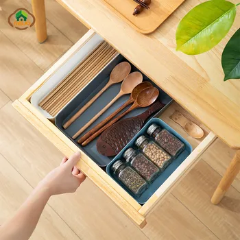 

MSJO Kitchen Drawer Organizer Plastic Box Multisize Home Desk Drawer Tableware Kitchen Storage Organization Storage Boxes Bins