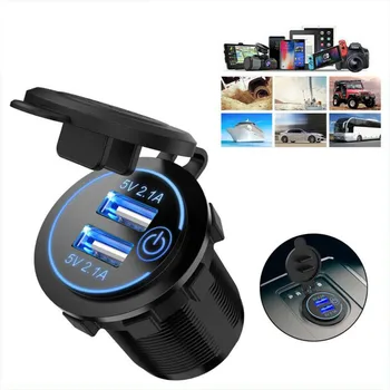 

12V / 24V 4.2A Dual USB Car Charger Adapter Car Cigarette Lighter Socket Touch Button Recessed Auto USB Charger Car Accessories