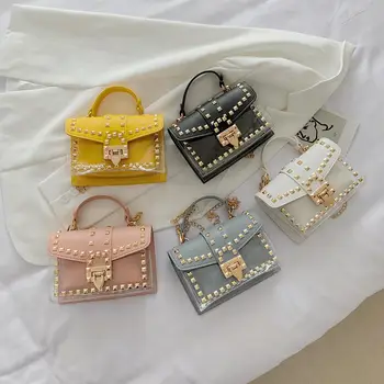 

Classic TextureTransparent PVC Handbag Creative Design Chic Rivet Fashion Clutch Totes PU Shoulder Bag Composite Set