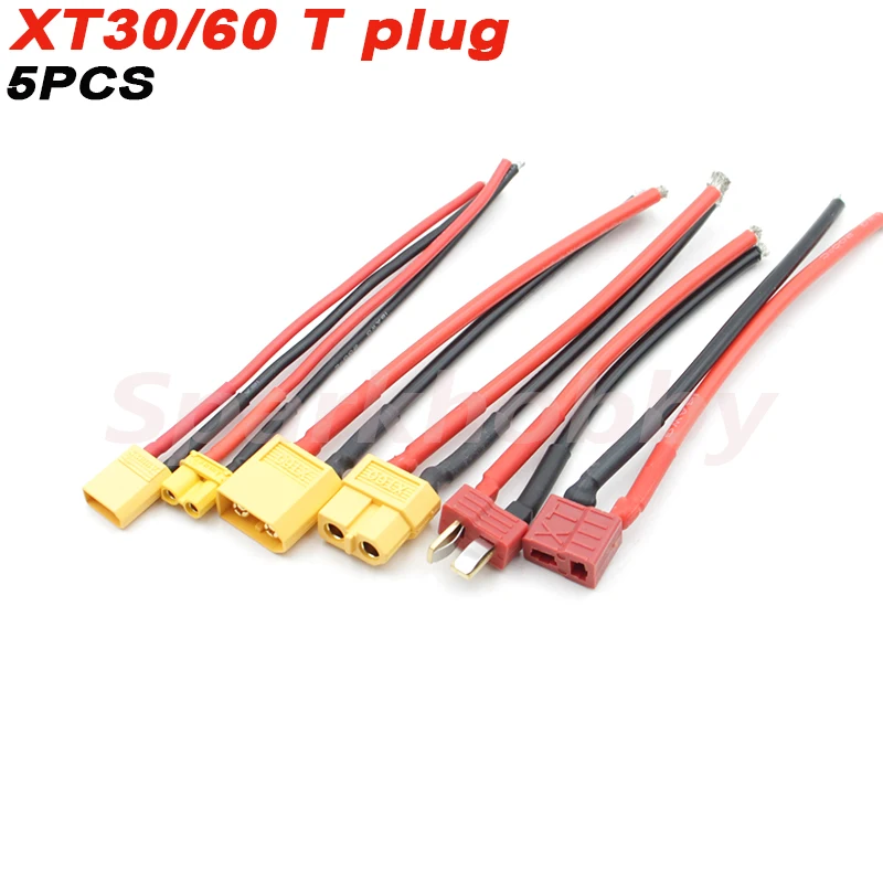 Штекерный разъем Sparkhobby XT60 XT30 T силиконовый провод 14/18AWG 100 мм 5 шт. | Игрушки и хобби