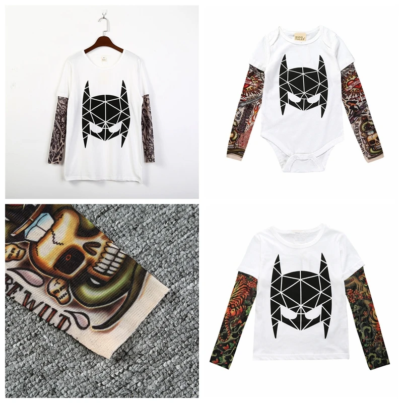 

T Shirt Temporary Tattoo Shirts Long Sleeve Batman Punk Parent-child Clothing Family Matching Outfits Gifts for Kids Dropship