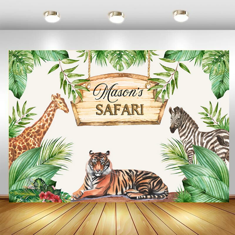 Customized Banner Name Backdrop Jungle Safari Animal Tiger Baby Shower  Happy Birthday Party Photo Background For Photo Studio - Backgrounds -  AliExpress