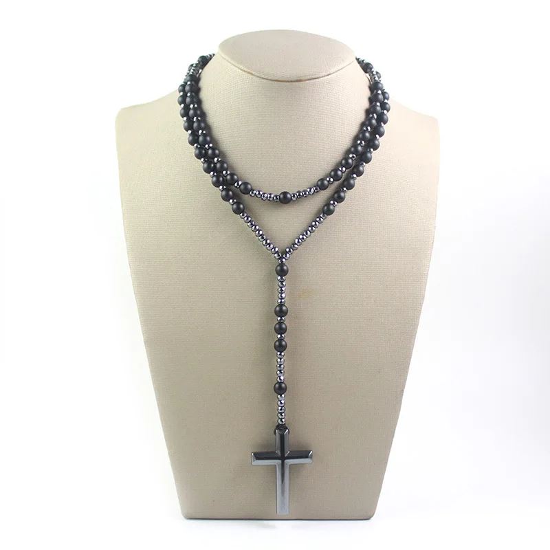 Buy Hematite Mens Rosary Necklace Stainless Steel Cross Mens