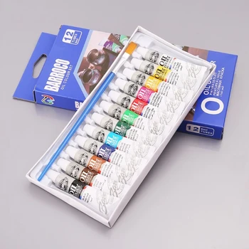 

12 Colors Acrylic Paint Drawing Pigment Oil Painting 6ml Tube With Brush Set Artist Supplies