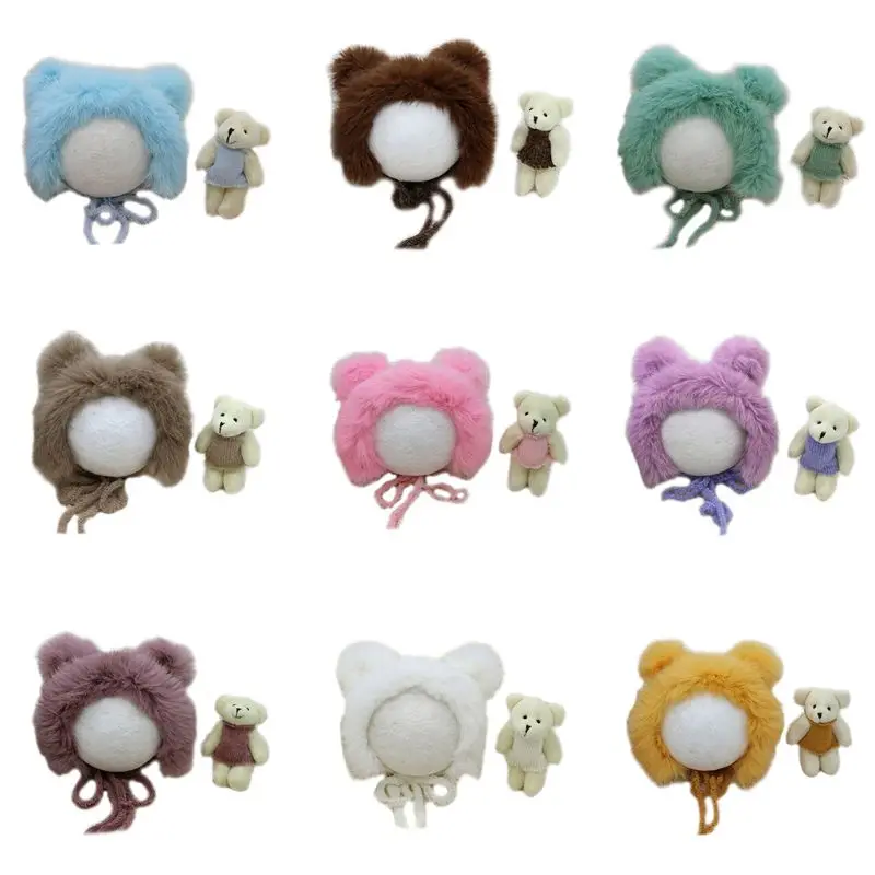 Sale Costume Set-Accessories Photography-Props Newborn Baby Bear Toy 2pcs Hat Rabbit-Fur Knit kjQlMbz9W3b