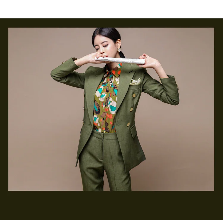 New Runway Fashion 2 Piece set women business work wearing pant suits Office Lady set suits
