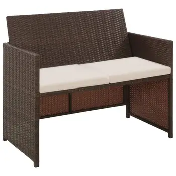 

Modern Garden Sofa with Cushions Brown Braided Resin Lounge Bench for Gardern Balcony Campsite Backyard Furniture Chairs outdoor
