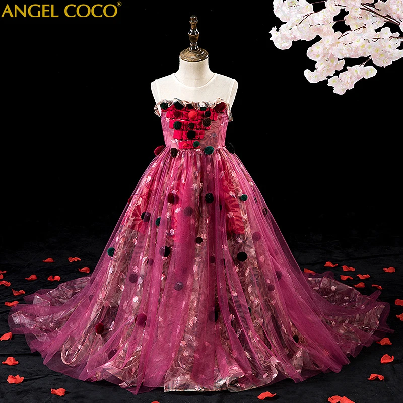 

Carnaval Dresses For Girls Luxury Lace Yarn Ball Decoration Girls Princess Elegant Wedding Pageant Dresses Costume For Kids 2020