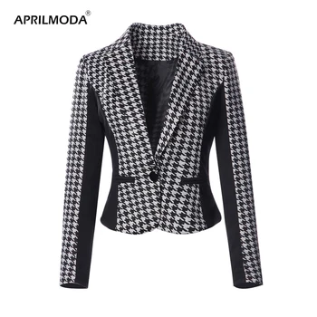 

3XL Plus Size plaid blazer Long sleeve slim fit office Autumn Vintage blazer Houndstooth 2018 jacket women blazers and Jackets
