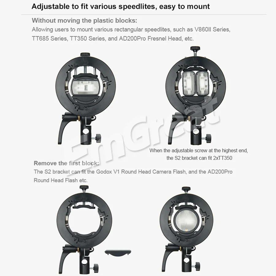 Godox S2 Speedlite S-Type Bracket Bowens Mount Holder for Godox V1 AD200Pro AD400Pro AD200 V860II TT685 TT600 TT350 Tilt Control