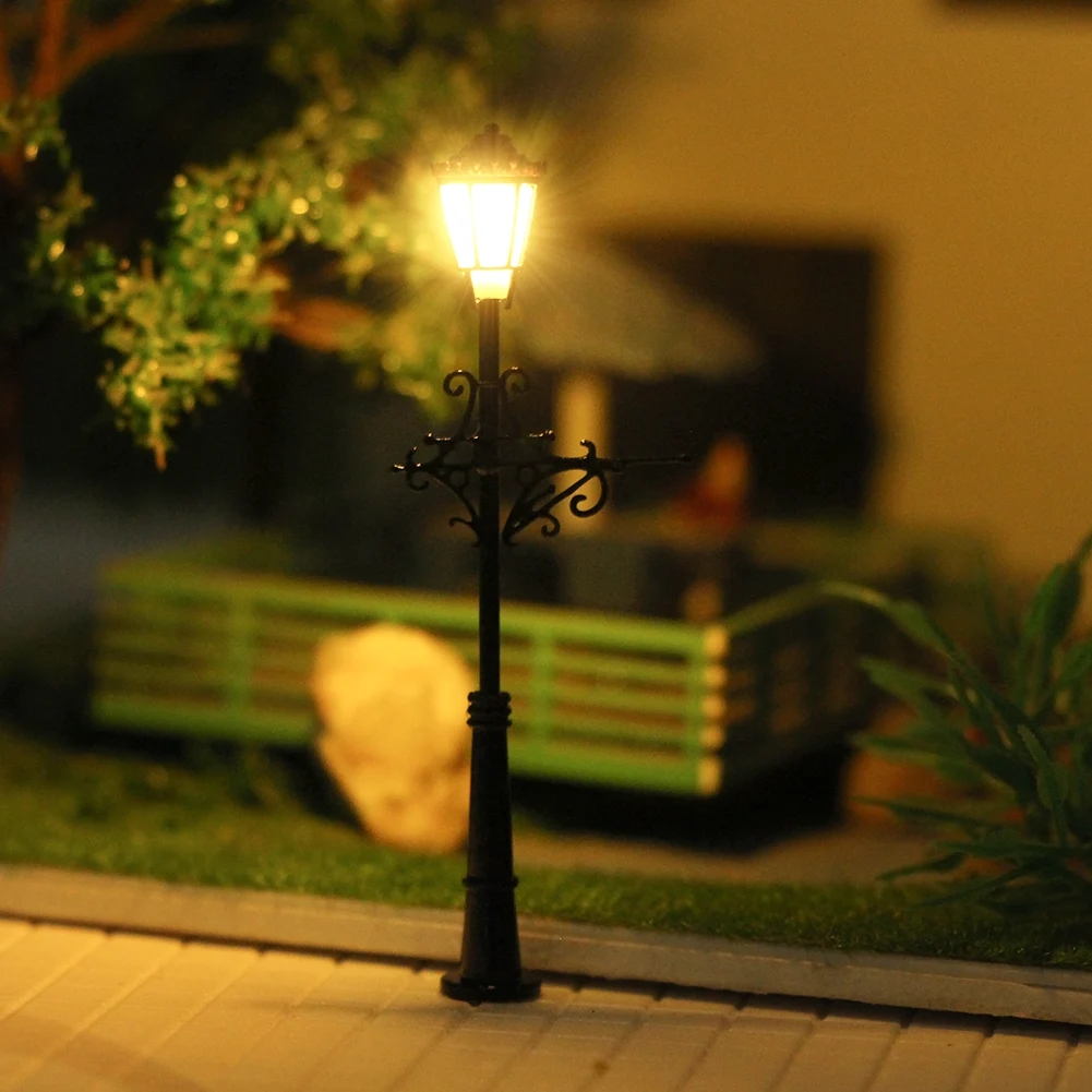 5 x HO/OO model railroad antique street light warm white LED lamp post #2714BL