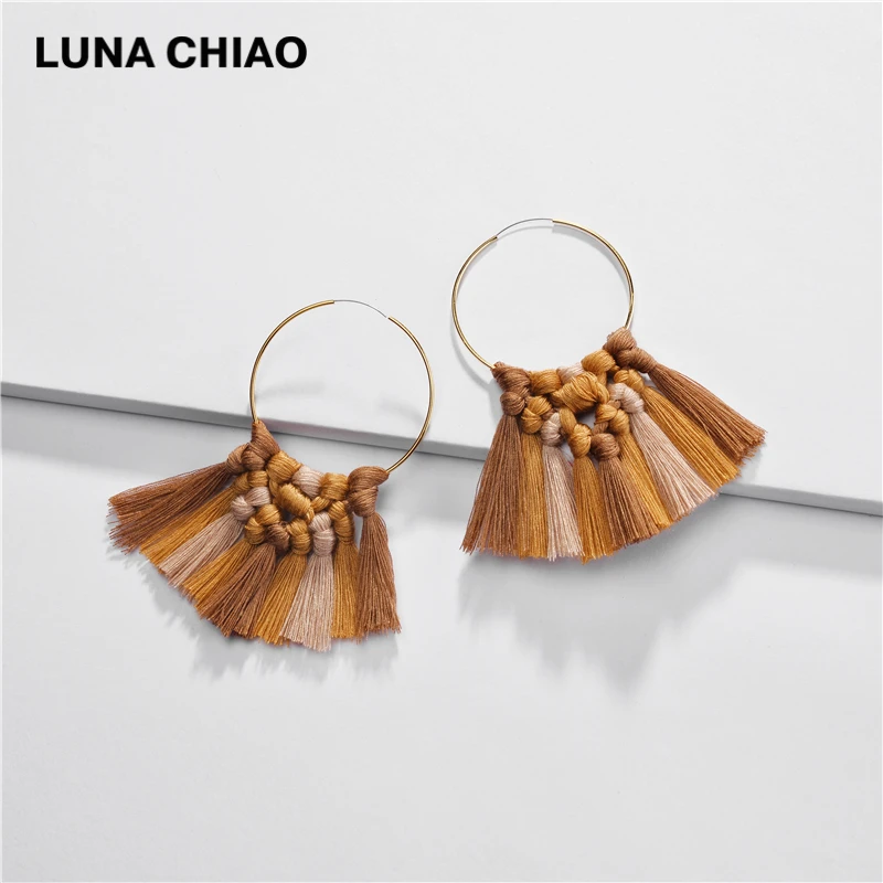 LUNA CHIAO BOHO богемные красочные кисточкой серьги медные проволочные обручи для женщин