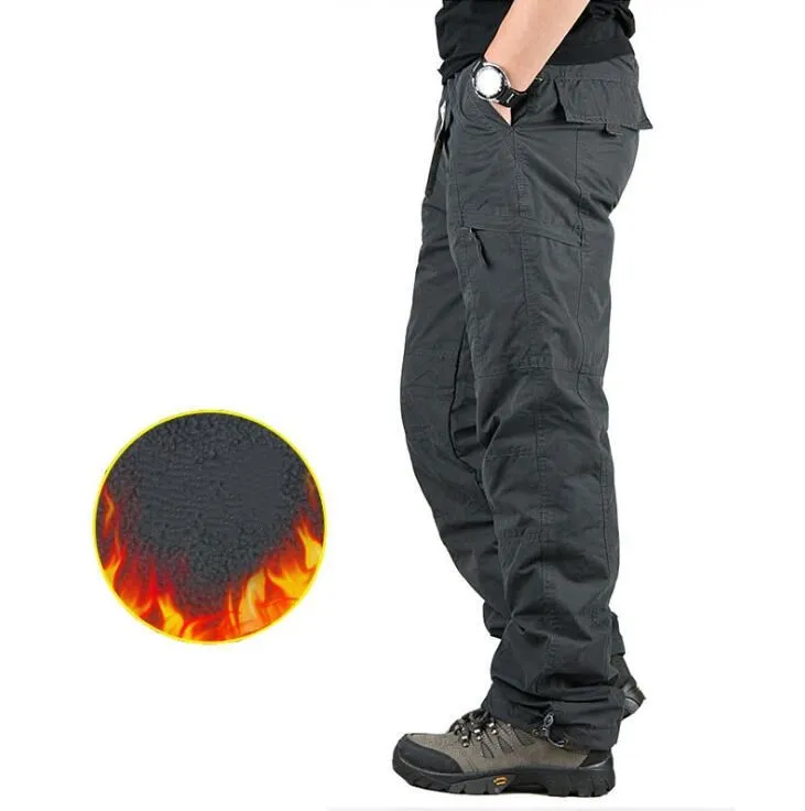 Мужские зимние толстые теплые штаны двухслойный флисовый комбинезон военные армейские тактические брюки хлопковые длинные брюки мужские мешковатые брюки карго - Цвет: Серый