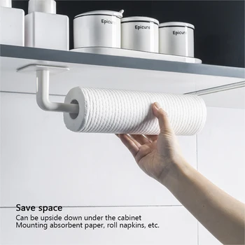 1pc Under Cabinet Paper Roll Rack Towel Holder Tissue Hanger Storage Rack for Bathroom Toilet Kitchen Self adhesive Accessories