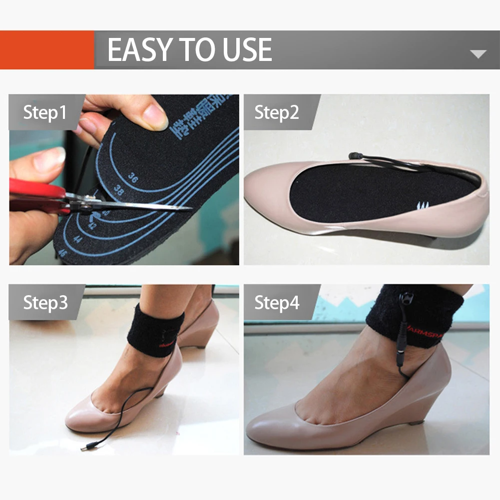 1 Pair Washable Camping Outdoor Insert Warm Soft Electric Heating Insole Protective USB Rechargeable Winter Shoes Hiking Walking