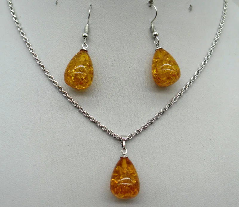 Pendant Necklace Natural Precious Modernist TEARDROP GOLDEN HONEY PRESSED AMBERS Jewelry making Water drop earring