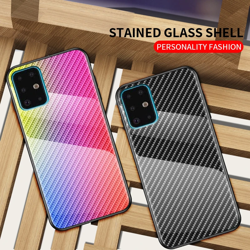 UYFRATE углеродного волокна градиент Стекло чехол для телефона для samsung Galaxy S11 S11E S11 Plus Note 10 плюс S10 S10E A71 A51 A70 A30 A20