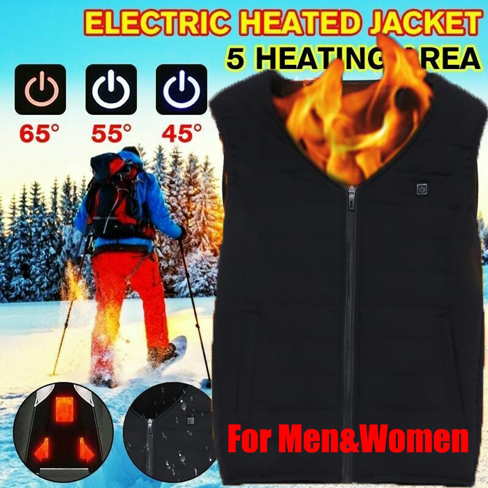 Electric USB Heated Vest Skiing Jackets Warm Up Heating Pad Cloth Body Warmer Men/Women