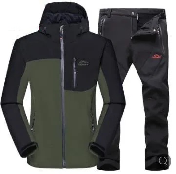Green Black Suit Мужская осенне-зимняя уличная Флисовая теплая флисовая куртка с капюшоном водонепроницаемая Лыжная куртка треккинг Кемпинг горная куртка брюки - Цвет: Green Black Suit