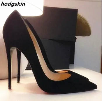 

2019 Black Suede Yellow Pigalle 12cm/10cm Women Pumps Shoes Woman Thin High Heels Pointed Toe Slip On Big Size 43 44