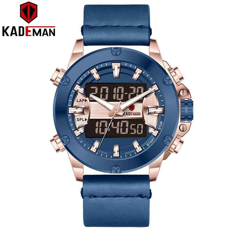 

2019 New Mens Watches TOP Luxury Sport Tech Watch KADEMAN Brand Quality 3ATM LED Military Wristwatch Casual Leather Male Relogio