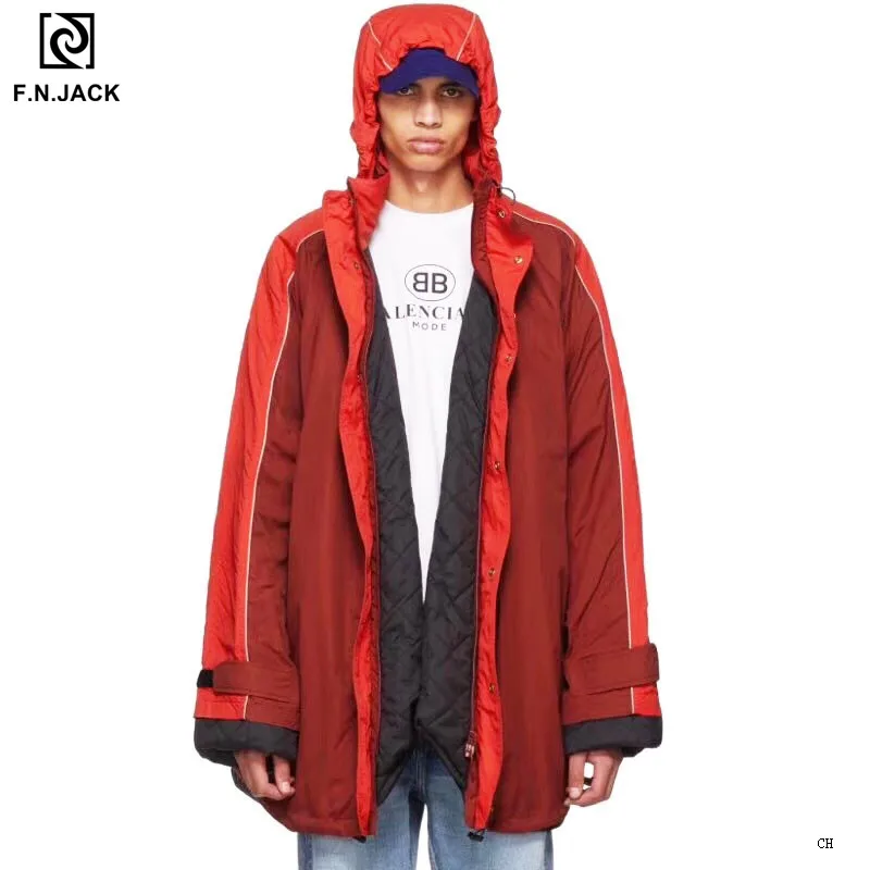 

F.N.JACK Trending Winter Mens Jacket Long Cotton Casual Men Coats Over size Hat Detachable Clothes for Man