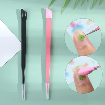 

1PC 2 Heads Straight Nail Tweezers With Silicone Pressing Head For 3D Sticker Rhinestones Sticker Picker Metal Nails Tools