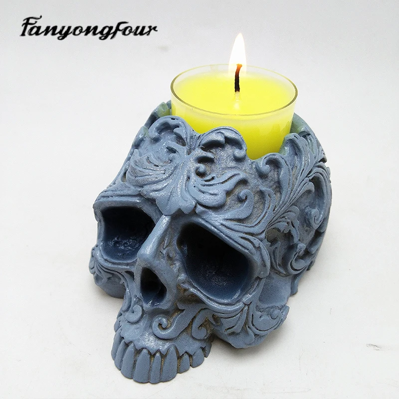 3D schedel kandelaar siliconen mal bakvorm gips hars chocolade kaars snoep schimmel gratis verzending|Cakevormen|   - AliExpress