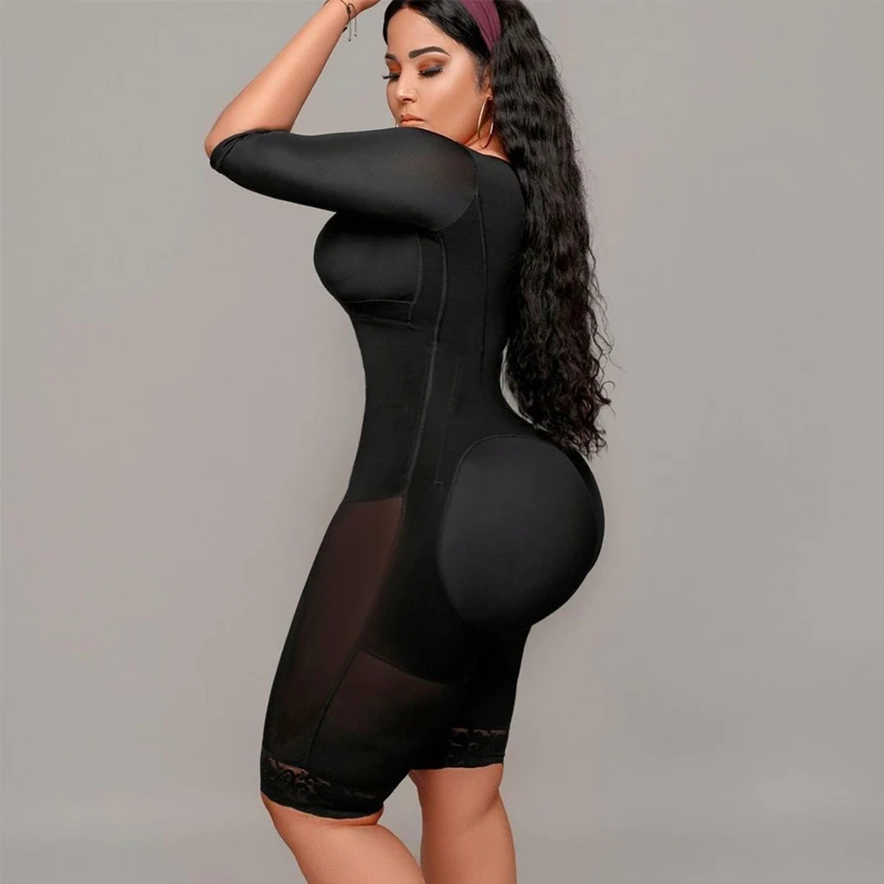 Fajas Colombianas Full Body Support Arm Compression With Built In Bra Half Sleeve Mid Leg Bodysuit